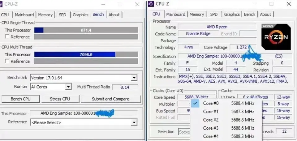 AMD锐龙5 9600X超频至5.7GHz