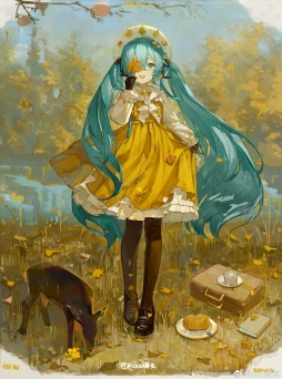 画了秋日郊游的miku！虽然设计很菜但我画得很开心！ 顺便祝自己生日快乐！