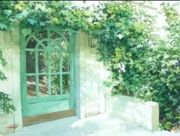 日本水彩大师阿部智幸笔下由林间小屋、远山晴空以及柔和阳光构成的宁静夏天。 ​
